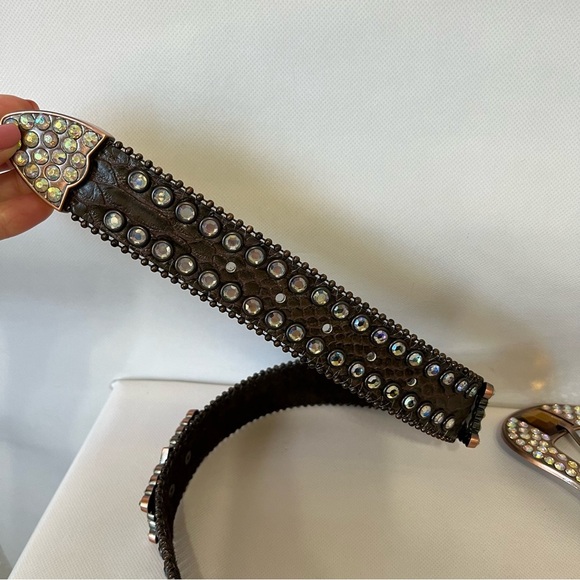 Rhinestones Brown Leather Western Belt